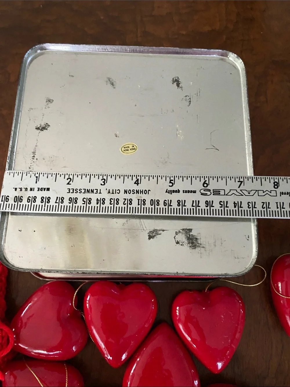 Vintage Valentine Tin Box full of Heart Ornaments